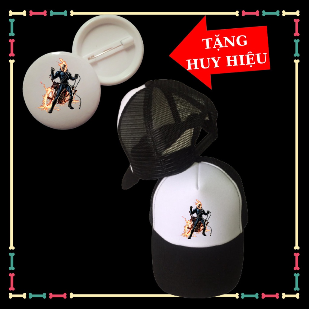 Nón lưỡi trai in hình Ma tốc độ Ghost Rider cho trẻ em Tặng HUY HIỆU Ma tốc độ cho bé