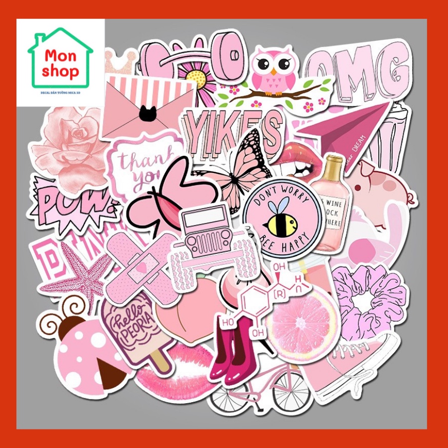 Set 50 Sticker Decal Nhám Chống Nước Dễ Thương Dán Nón BH, laptop, vali, xe, tập vở