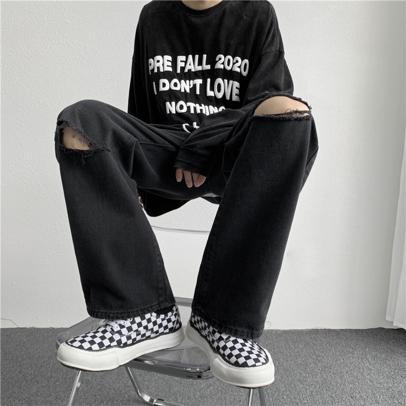 Quần baggy nam jean ống rộng nam nữ màu đen-quần nam hàn quốc