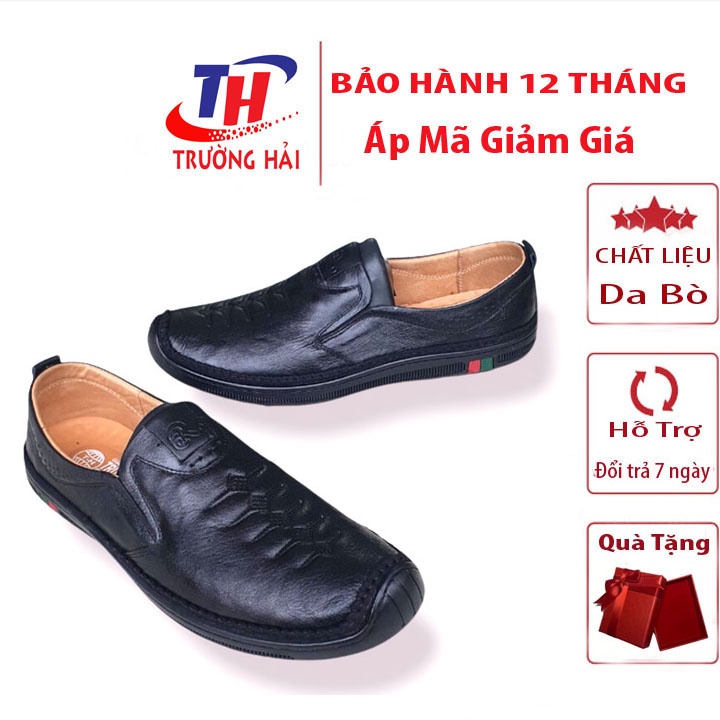 Giày mọi , giày lười nam da bò thật chính hãng Trường Hải màu đen GM330