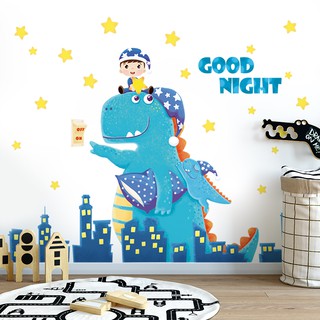 Decal dán tường thành phố khung long hàn quốc cho bé trai