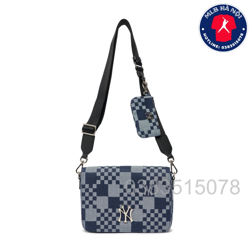 Túi MLB chính hãng vải caro denim Túi xách đeo chéo nam nữ Checkerboard Jacquard Crossbody New York Yankees