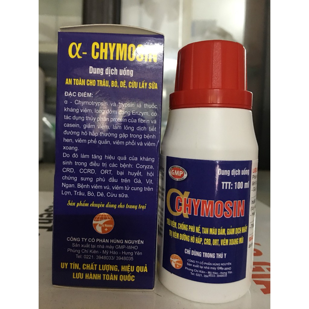 Chymosin - tiêu viêm, chống phù nề, giảm dịch nhầy, tan máu bầm - chỉ dùng trong thú y
