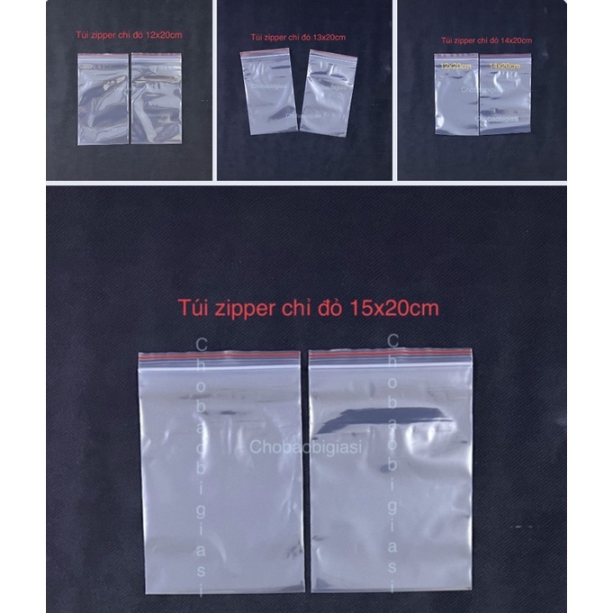 {1kg/size} Túi zipper chỉ đỏ loại tốt, dày dặn, chắc chắn (12x20 - 13x20 - 14x20 - 15x20) (sp y hình)