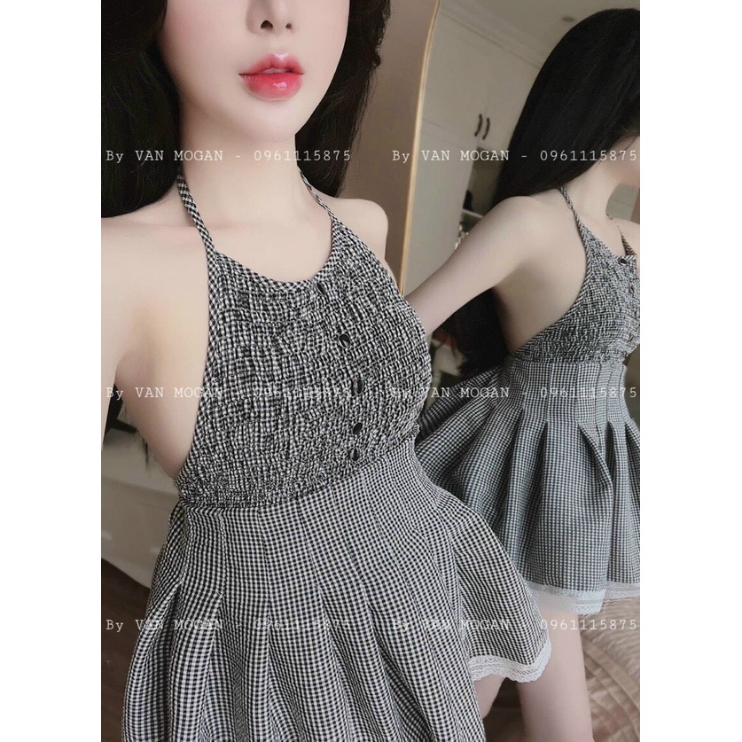 sét yếm karo váy xòe viền ren hot