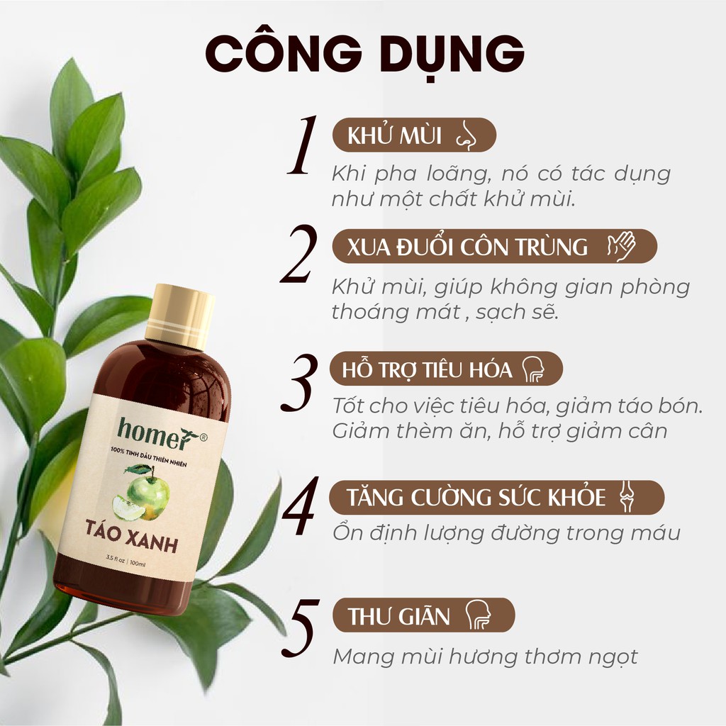 Tinh dầu Táo Xanh Mỹ Homer 20ml/100ml giá dùng thử -  Green Apple  Essential Oil  - đạt chuẩn chất lượng kiểm định