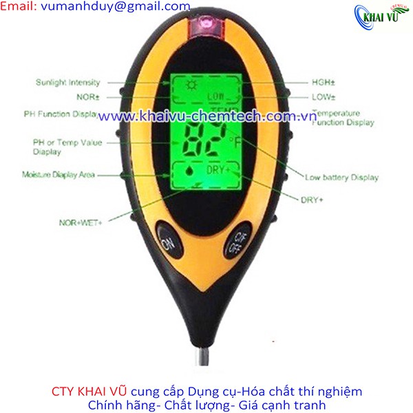 Máy đo, dụng cụ đo độ PH đất 4 trong 1(PH, độ ẩm, ánh sáng, nhiệt độ) Tặng Kèm Pin 9V