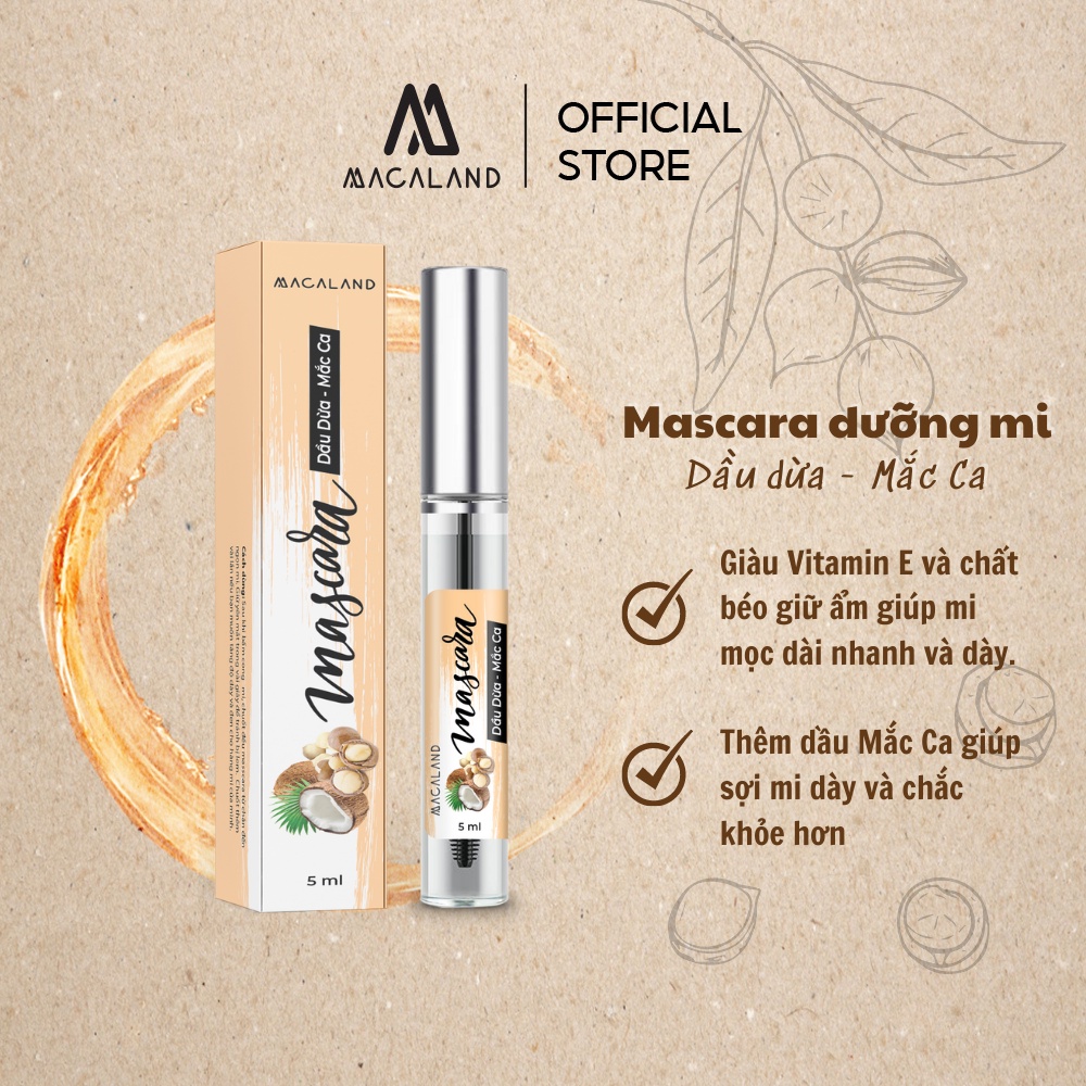 Mascara dầu dừa mắc ca nguyên chất 5ml Macaland giúp mi mọc nhanh và dày