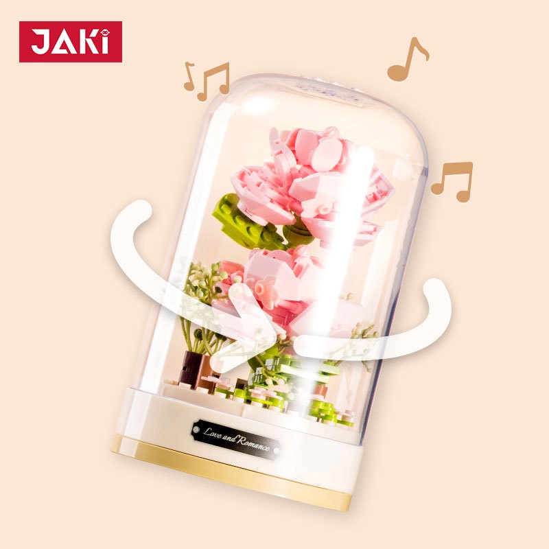 Đồ chơi lắp ráp DIY hoa hộp nhạc có chuyển động hãng Jaki