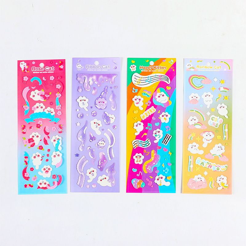 Tấm sticker hình dán hoạt hình Mèo trắng trang trí sổ, toploader