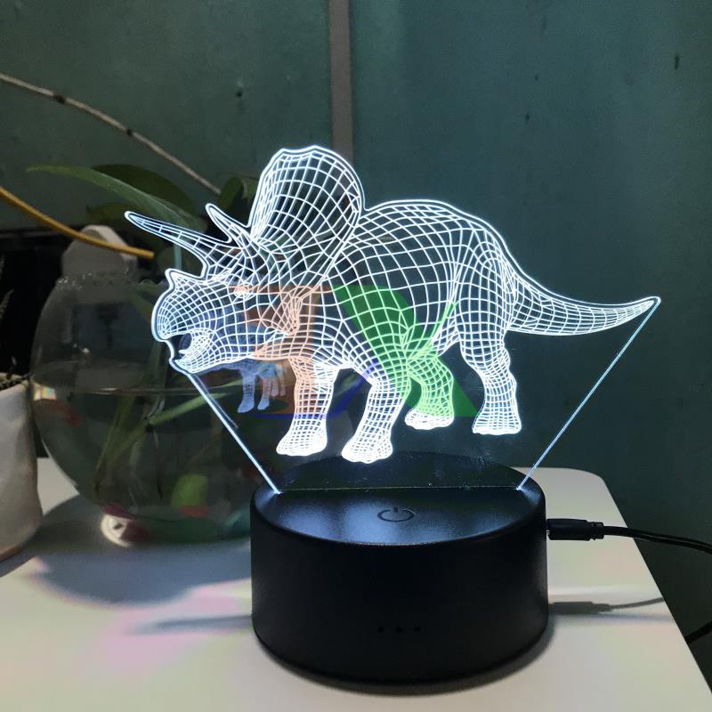 Đèn ngủ, đèn trang trí Led 3D, Đèn ngủ 7 màu mini Khủng Long Triceratop