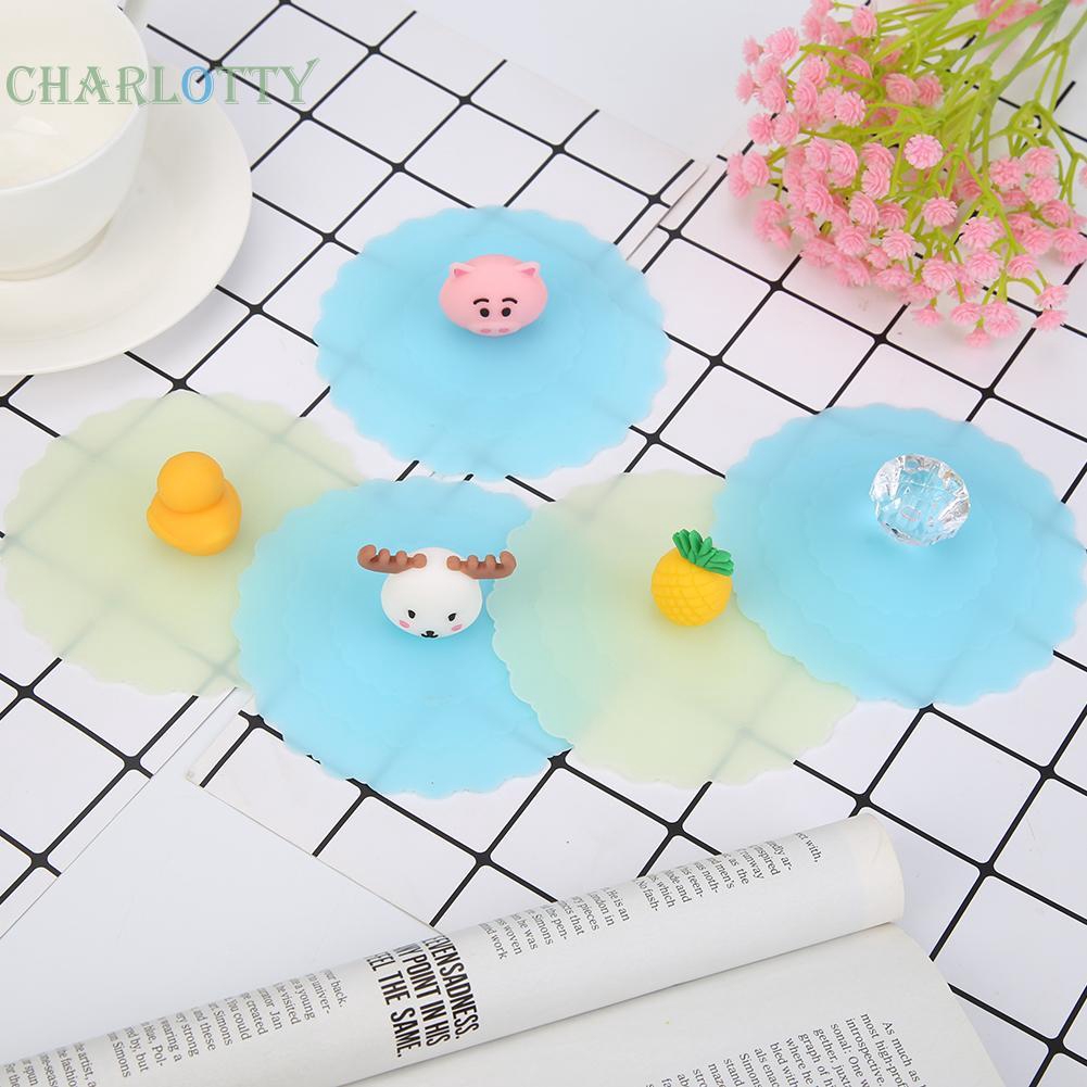 Nắp đậy cốc bằng silicone chịu nhiệt chống rỉ thiết kế hoạt hình