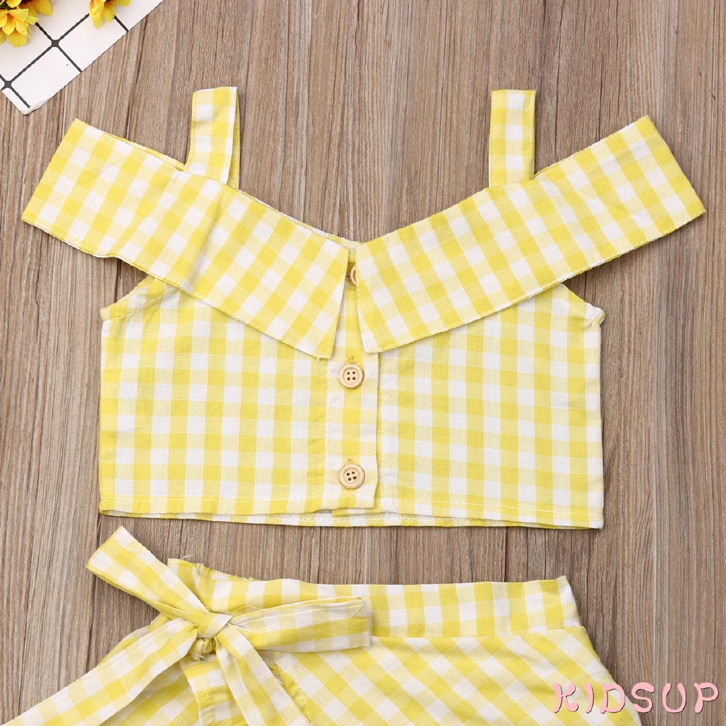 Set áo croptop trễ vai + chân váy xòe xinh xắn cho bé gái