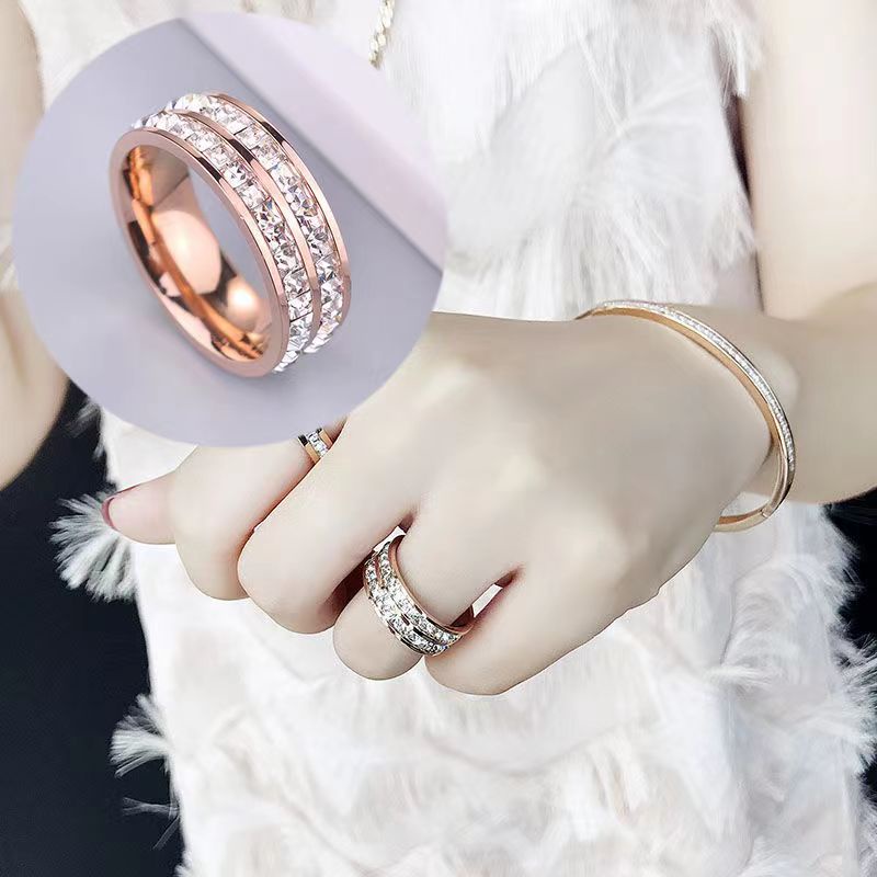 Nhẫn YeYi titan đính kim cương đơn kim cương phong cách Âu Mỹ cho cặp đôi