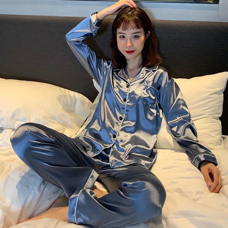 Plus Size Men's Pajamas Long Sleeve Spring and Autumn Thin Ice Silk Loose Couple's Homewear Summer Cardigan Suit