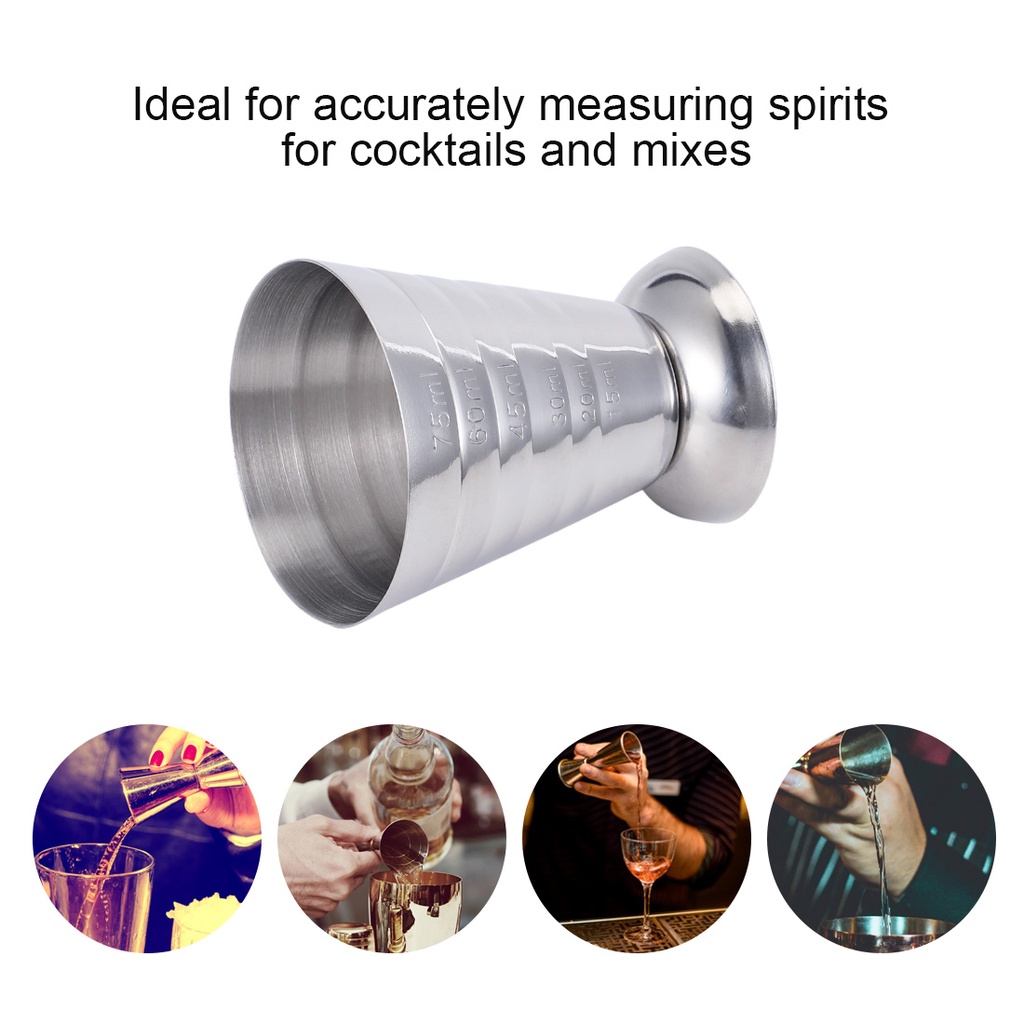 75ML Stainless Steel Scale Measuring Jigger Cocktail Wine Drink Shaker Pub Bar Cup Tumblerful Stoup
