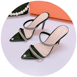 Dép nữ cao gót 9p cao cấp vnxk ,giày sandal mũi nhọn siêu nhẹ 2 quai ngang mảnh đính đá rẻ thời trang đẹp