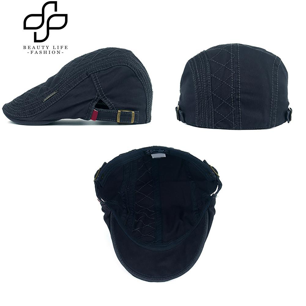 Mũ beret nam kẻ ô vải cotton