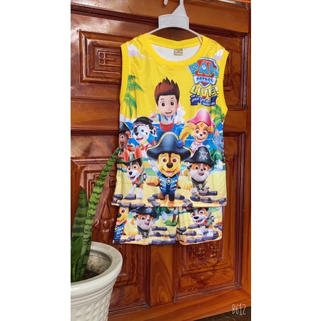 (C02_Kèm video) Bộ bé trái, bộ 3d cho bé trai hình chú chó cứu hộ Paw Patrol, vải mát lạnh cho bé từ 3-7 tuổi