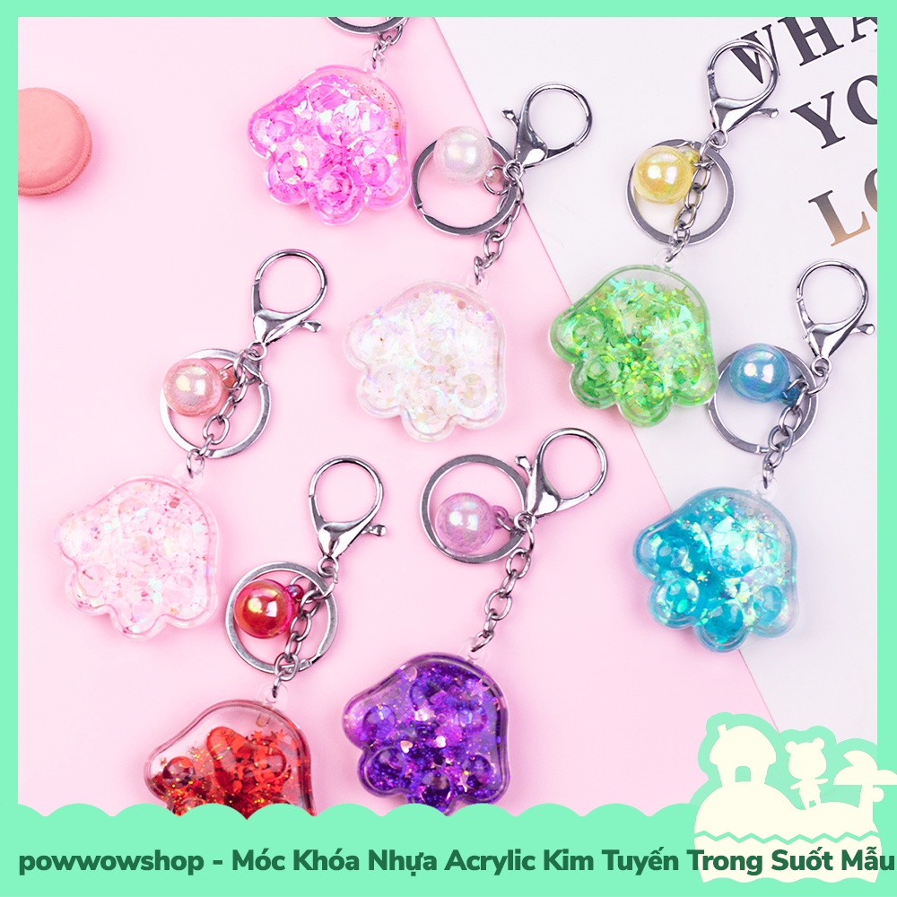 [Sẵn VN - Hỏa Tốc] Móc Khóa Nhựa Acrylic Kim Tuyến Trong Suốt Mẫu Chân Gấu Pearl Paw