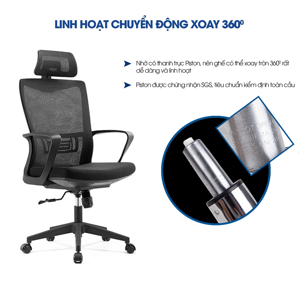 Ghế công thái học Ergonomic GOVI Ryan R01TD - Tựa đầu điều chỉnh độ cao, tựa tay cố định, mâm ghế ngả sau khóa 1 vị trí