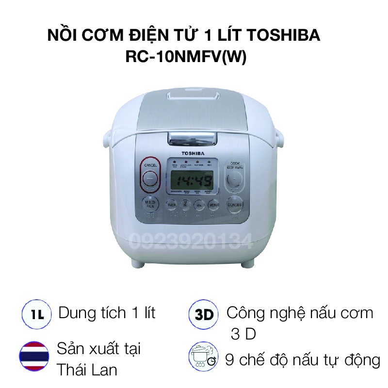 [Mã ELHADEV giảm 4% đơn 300K] Nồi cơm điện tử 1 lít Toshiba RC-10NMFV(W)