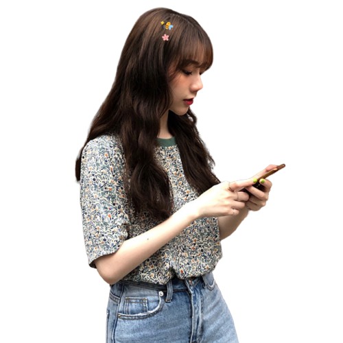 Áo thun ngắn tay in họa tiết hoa đơn giản phong cách Hàn Quốc cho nữ | BigBuy360 - bigbuy360.vn