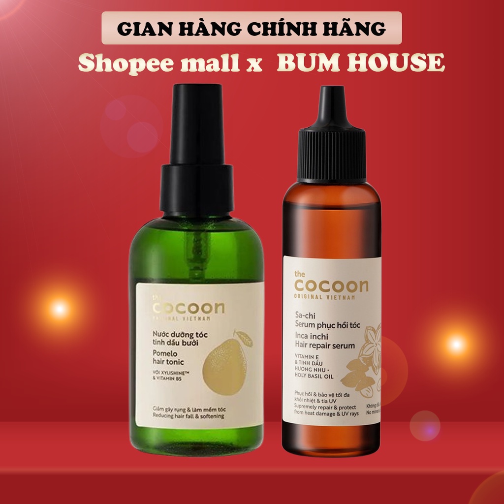 Combo tóc dài bóng mượt Cocoon: 1 Nước dưỡng tóc tinh dầu bưởi Cocoon 140ml + 1 Sa-chi Serum phục hồi tóc Cocoon 70ml