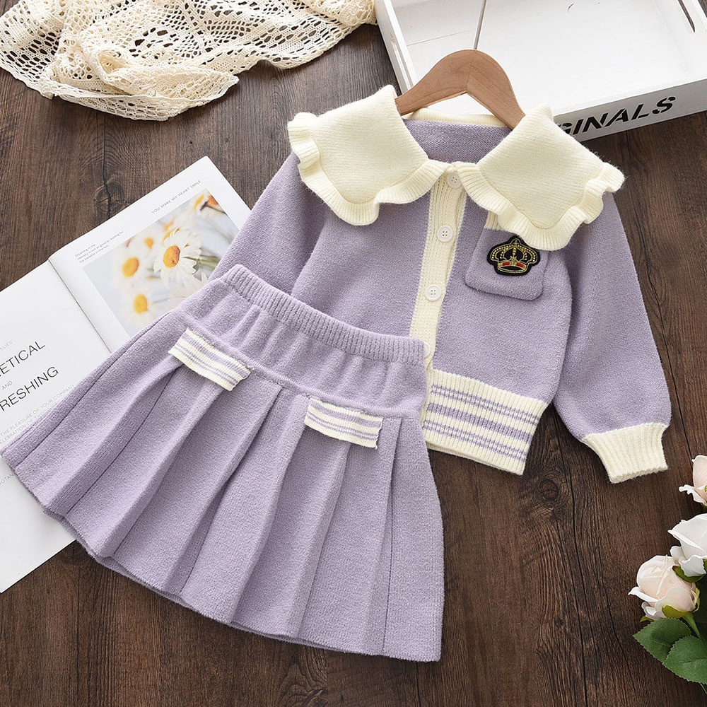 BEAR LEADER Bộ Áo Khoác Cardigan + Chân Váy 2 Món Thời Trang Thu Đông Mới Cho Bé Gái 2-6 Tuổi