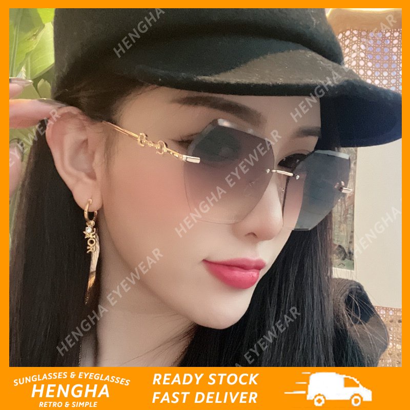 (HENGHA) Kính Râm Không Gọng Vuông Bằng Kim Loại Đa Giác Phong Cách Vintage Oversize