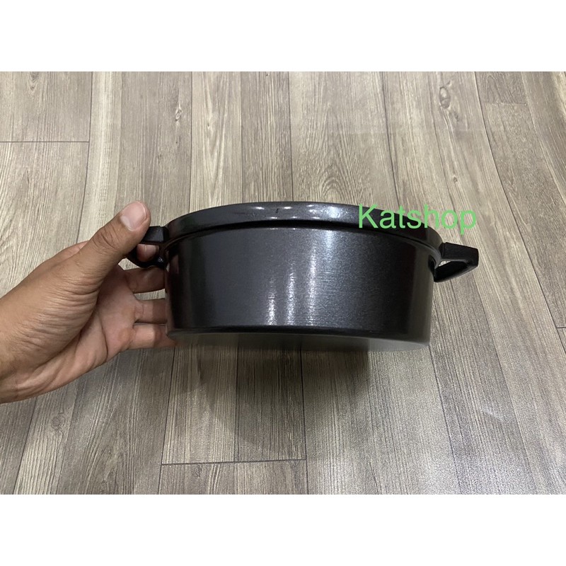 Nồi Gang Đúc ( Cast iron) Chống Dính Nắp Kính Cao Cấp Size 20-22cm