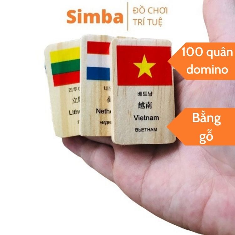 Cờ Domino 100 quân cờ bằng gỗ đồ chơi Simba cờ gỗ hình các nước quốc gia trên thế giới