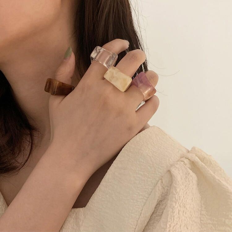 1 Women Exaggerated Geometric Rings Nhẫn Nữ Thời Trang Vintage Acrylic Ring