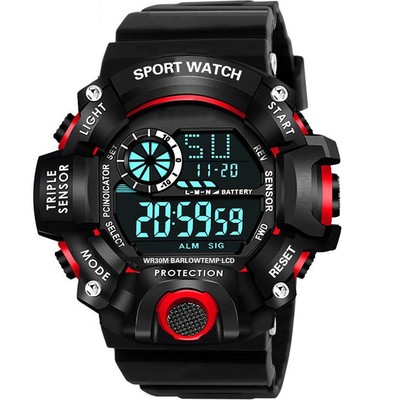 Đồng hồ điện tử nam crnaira watch C1819 đèn led ban đêm,đủ các chức năng cơ bản dây nhựa silicon
