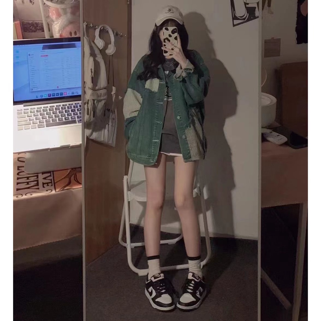 Jiashucheng Áo Khoác Denim Khâu Dáng Ôm Phong Cách Retro Mỹ Dành Cho Nữ