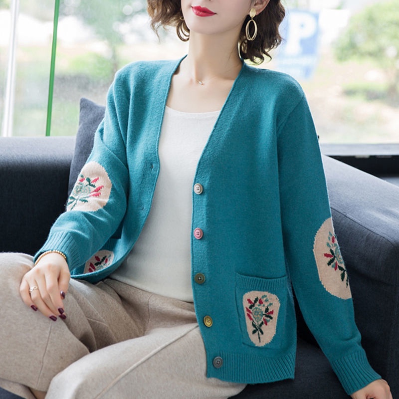 Áo Khoác Cardigan Dệt Kim Mỏng Tay Dài Dáng Rộng Xuân Thu Và Mùa Đông Kích Thước Lớn Cho Nữ Mới