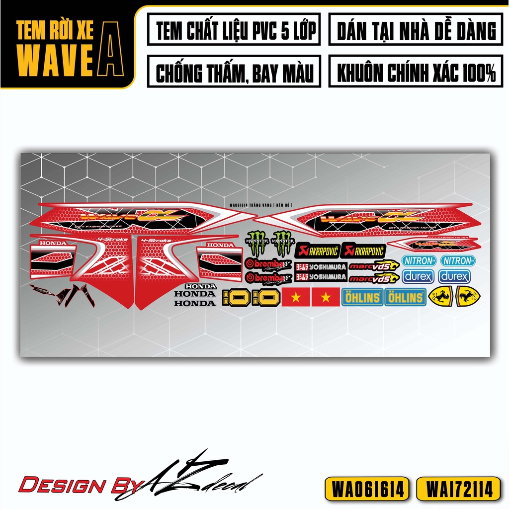 Tem Độ Xe Wave A 100 110 Mẫu Họa Tiết Cách Điệu | WA14 | Decal Rời Dán Xe Máy Chống Nước Bền Màu
