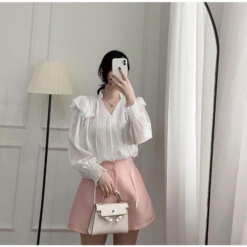 Áo tơ sọc nhũ cổ tay chun | BigBuy360 - bigbuy360.vn