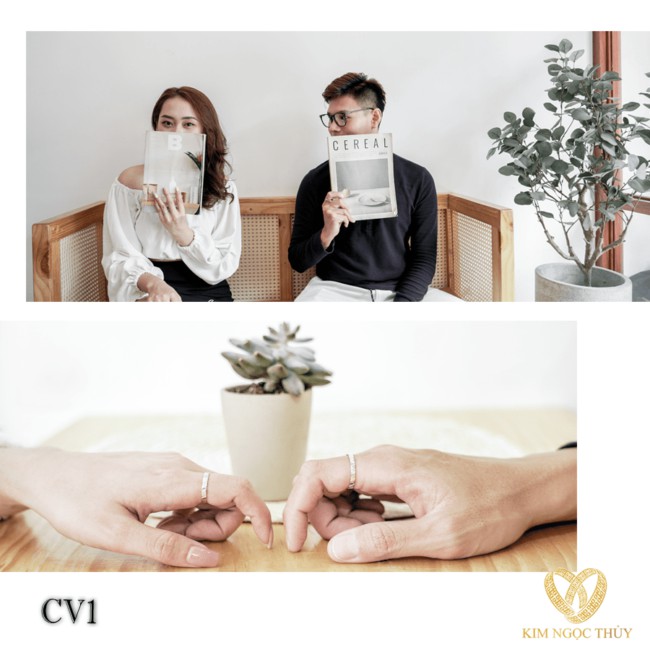 Cặp Nhẫn Cặp Cao Cấp Kim Ngọc Thủy 10k CV1 màu Trắng