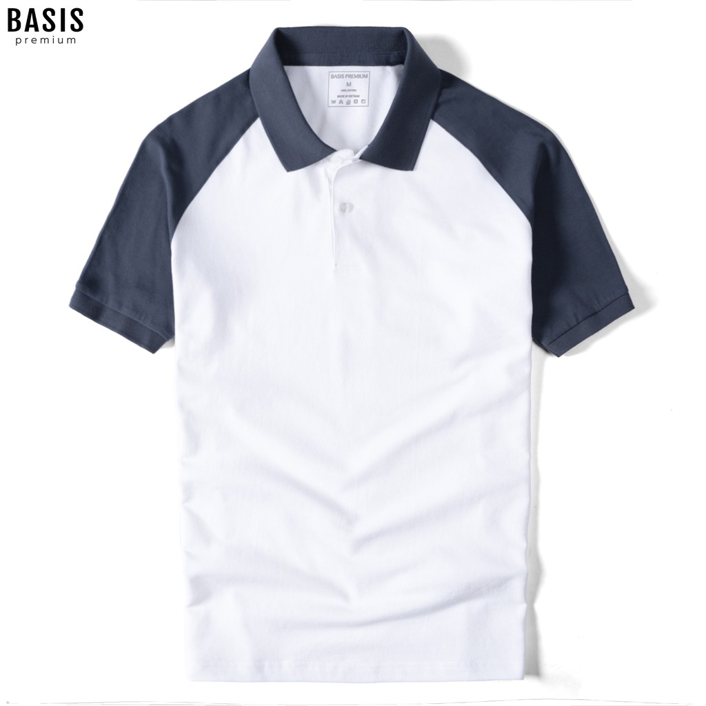 Áo thun có cổ nam Polo Raglan Basis, chất liệu Cotton cá sấu, thanh lịch, trẻ trung APL204