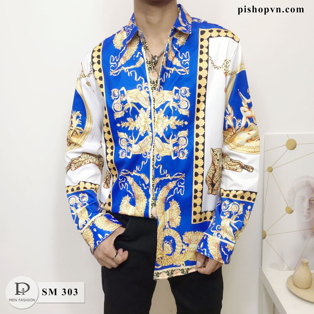 Áo sơ mi nam dài tay họa tiết châu âu ngẫu nhiên, chất lụa hàn đẹp cao cấp htstore | BigBuy360 - bigbuy360.vn
