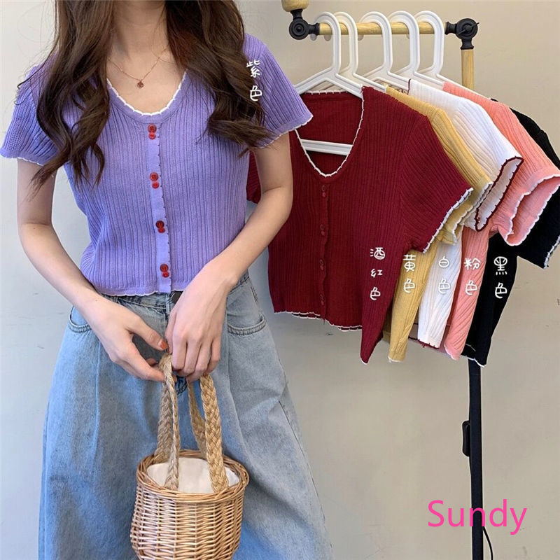 Áo dệt kim cổ chữ V dáng rộng phong cách Hàn Quốc cho nữ