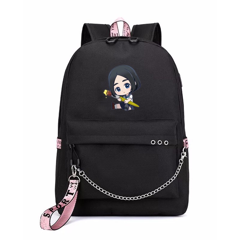 Balo thông minh đen hồng in hình BLUE PERIOD chibi anime cặp sách đi học
