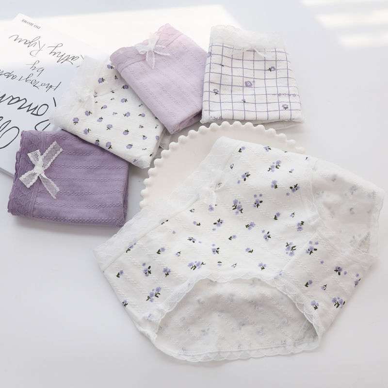 Quần Lót Cotton Mềm Mại Phối Ren Hoa Nhún Bèo Dễ Thương Cho Nữ