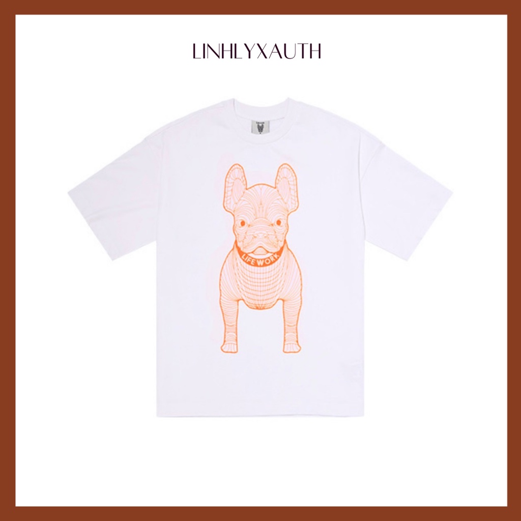 (Hàng chính hãng) Áo thun LIFEWORK BIG LOGO hình chó tay lỡ Unisex màu OFF White LinhLyxAuth