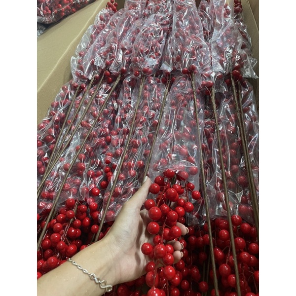Sỉ 1 cành đào đông đỏ và vàng cam V46 - 12 nhánh 100cm cao cấp, loại đẹp, quả to, bóng, k dính