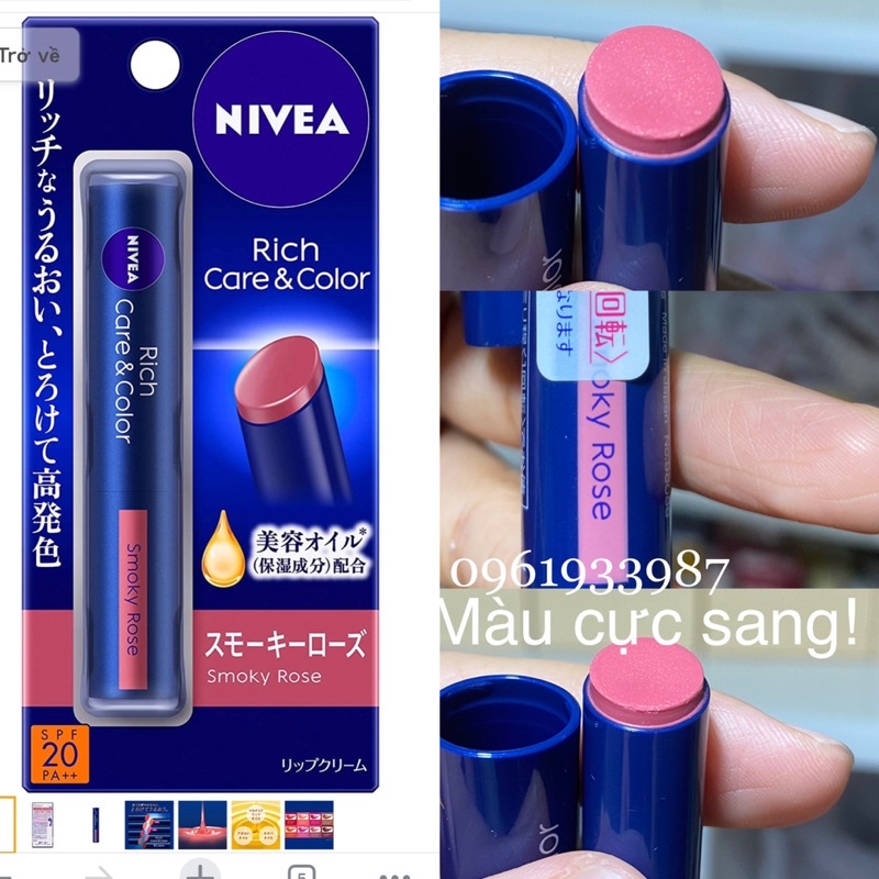 (Mẫu mới) Son dưỡng môi NIVEA Rich Care &amp; Color SPF20 PA++ có màu - Nhật Bản