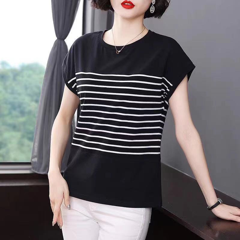 Thời Trang Áo Thun Tay Ngắn Dáng Rộng Họa Tiết Kẻ Sọc Có Size Lớn Dành Cho Nữ