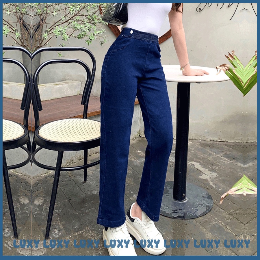 Quần jean nữ cao cấp ống rộng cạp chun co giãn 4 chiều V195 Luxy đủ size từ 40kg-75kg