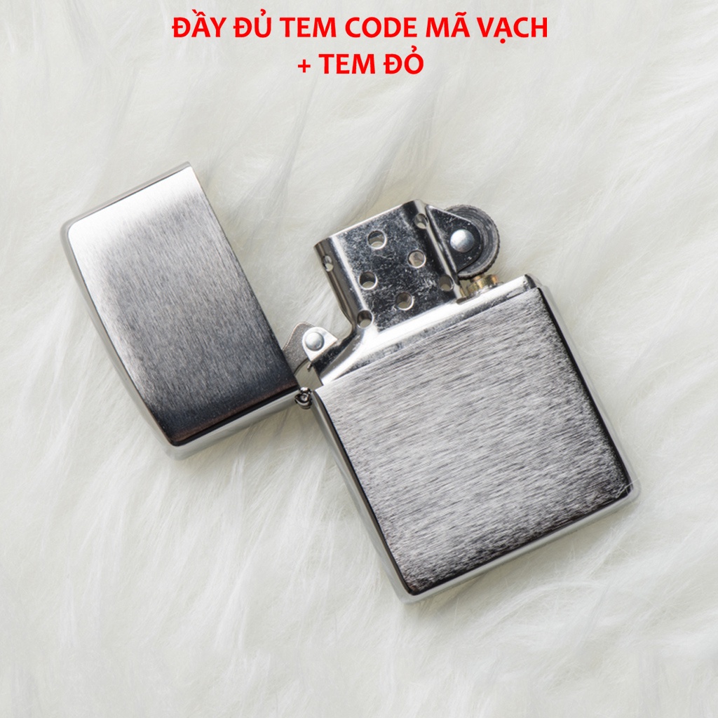 Bật zippo bạc, hộp quẹt Satin Chrome vỏ dày hàng Mỹ- KenZ